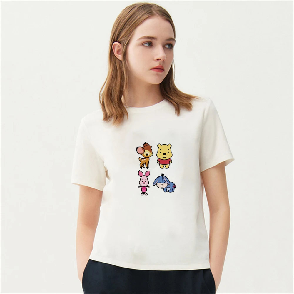 

Disney Women Tshirt Winnie Cartoon T-Shirts Print Summer Female Graphic Clothes O-Neck Tee Casual Short Sleeve Soft Fashion