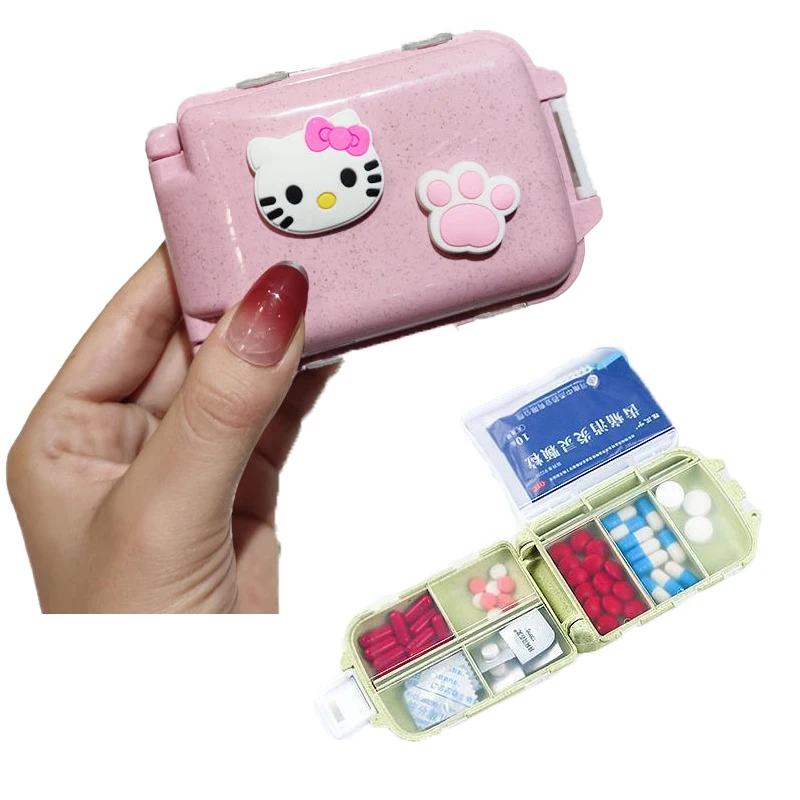 

Аниме коробка для таблеток мультяшная Милая Hello Kitty портативная упаковочная коробка для хранения Мини дорожная упаковка герметичный натуральный отсек для пшеницы