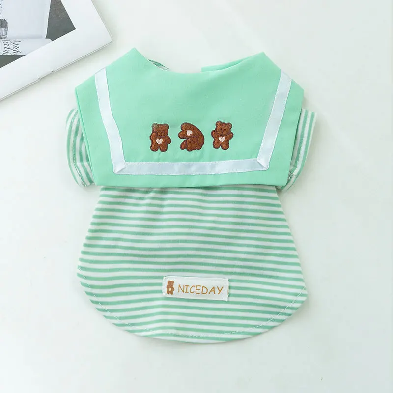 Spring Summer Pet Clothes Kitten Puppy Cute Stripe Shirt Small and Medium-sized Dog Wide Neck Vest Chihuahua Yorkshire Poodle images - 6