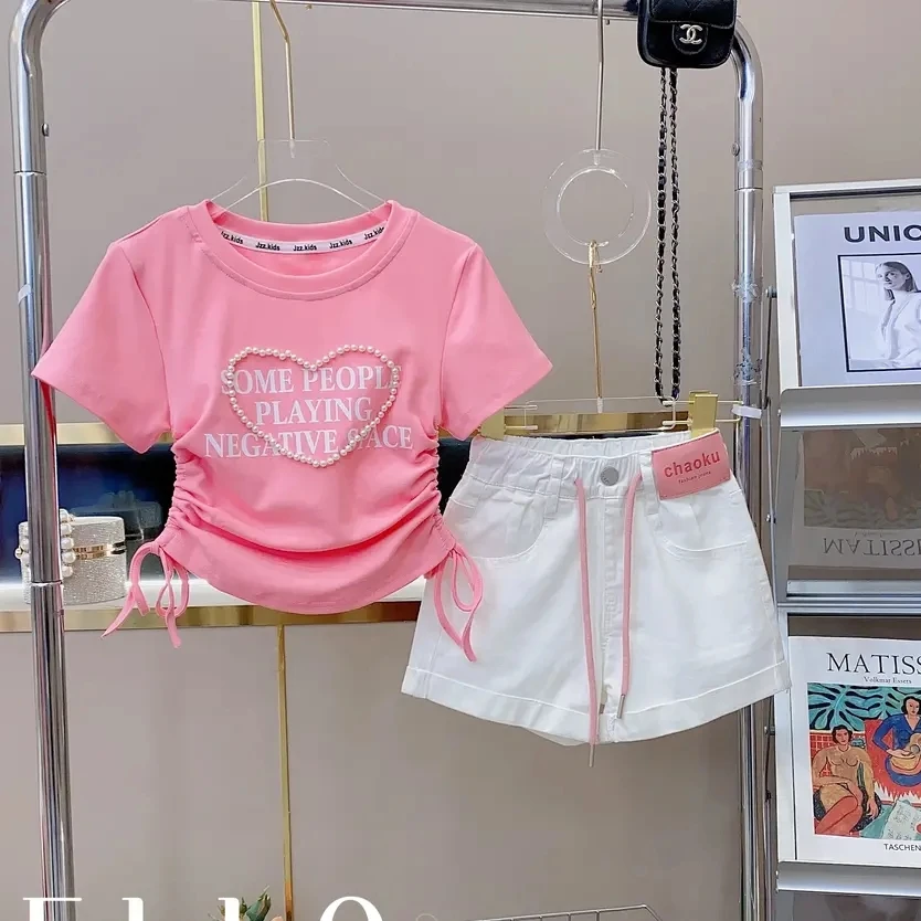 

Girls' Shorts Set Summer New Children's Fashionable Short Sleeve T-shirt Shorts Two Piece Set Little Girls' Baby Clothes Set