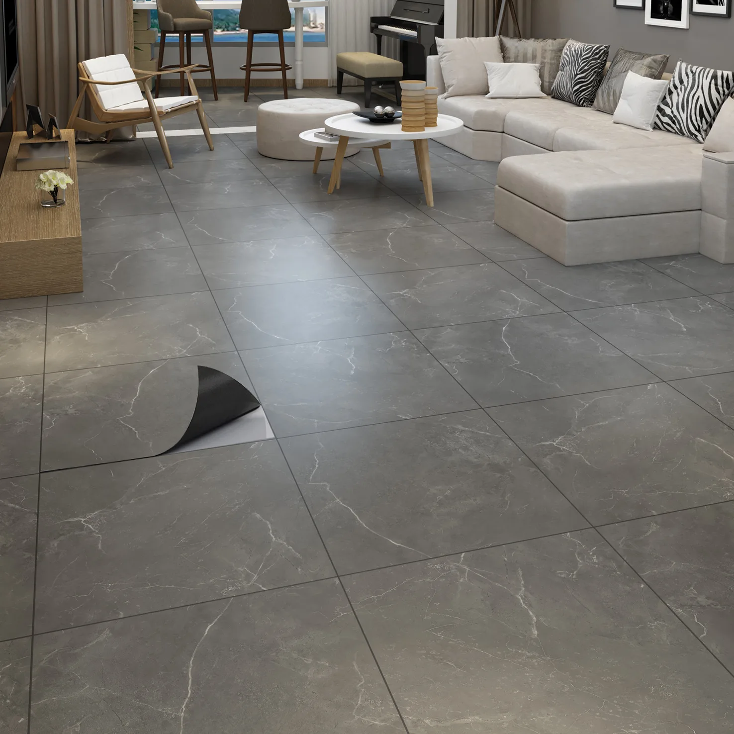 

Home improvement PVC floor home marble tile floor self adhesive floor replace the color of the bottom plate