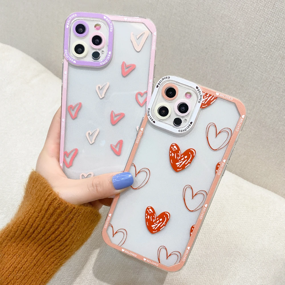 

Love Heart Transparent Case For Iphone 8 Coque Iphone 11 12 13 Pro Max X Xs Max 7 Plus SE 2020 Silicon Funda Soft TPU Back Cover