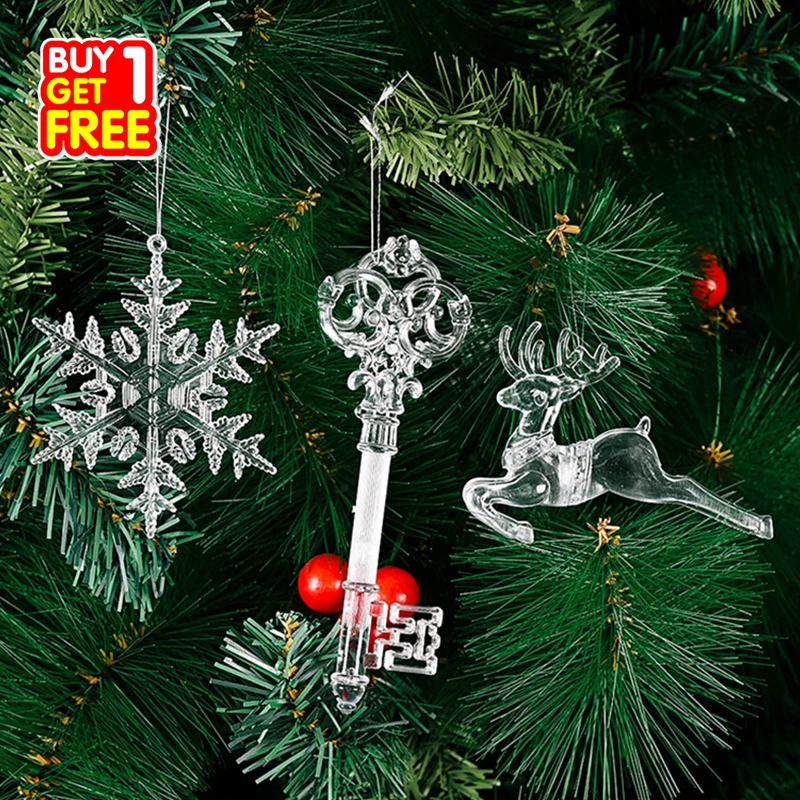 

Buy 1 Get1 Free Christmas Tree Decoration Hanging Transparent Snowflake Creative Cute Deer Acrylic Pendant Christmas Ornaments