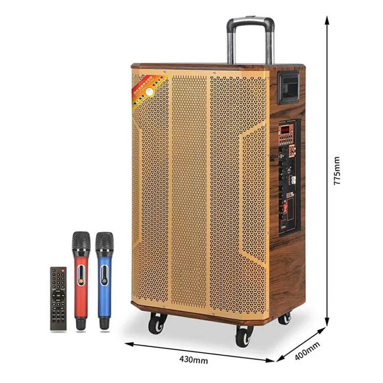

15 Inch Professional KTV Karaoke Wood Blue tooth Line Array System Trolley Wooden Speaker TWS Voice Card Outdoor Stage Speaker