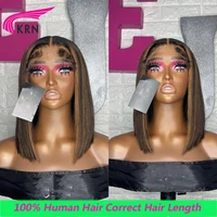 Highlight Ombre Lace Front Wig Straight Human Hair Wigs Honey Blonde Colored Short BOB 13X4X4 Lace Frontal Wigs For Black Women