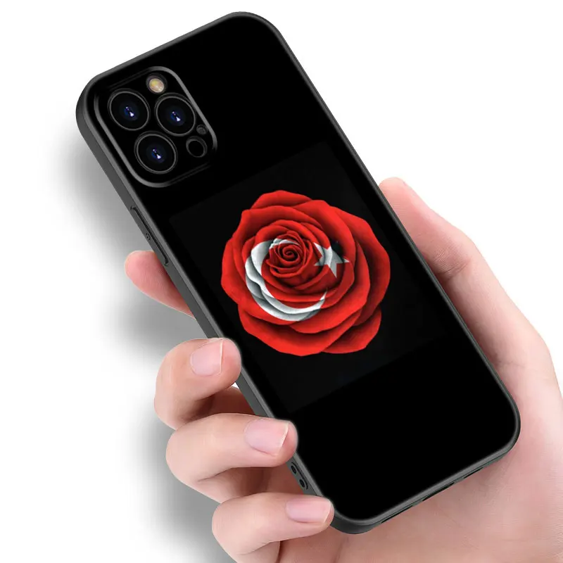 Черный силиконовый чехол с турецким флагом для Apple iPhone 12 13 Mini 11 14 15 Pro Max 7 8 Plus X XR XS SE