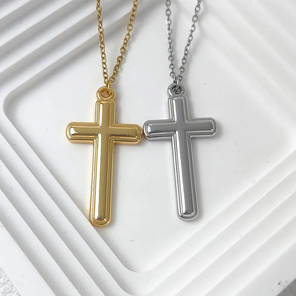 Цепочка с подвеской-крестом для мужчин и женщин, ожерелье из нержавеющей стали в минималистическом стиле, серебристого цвета