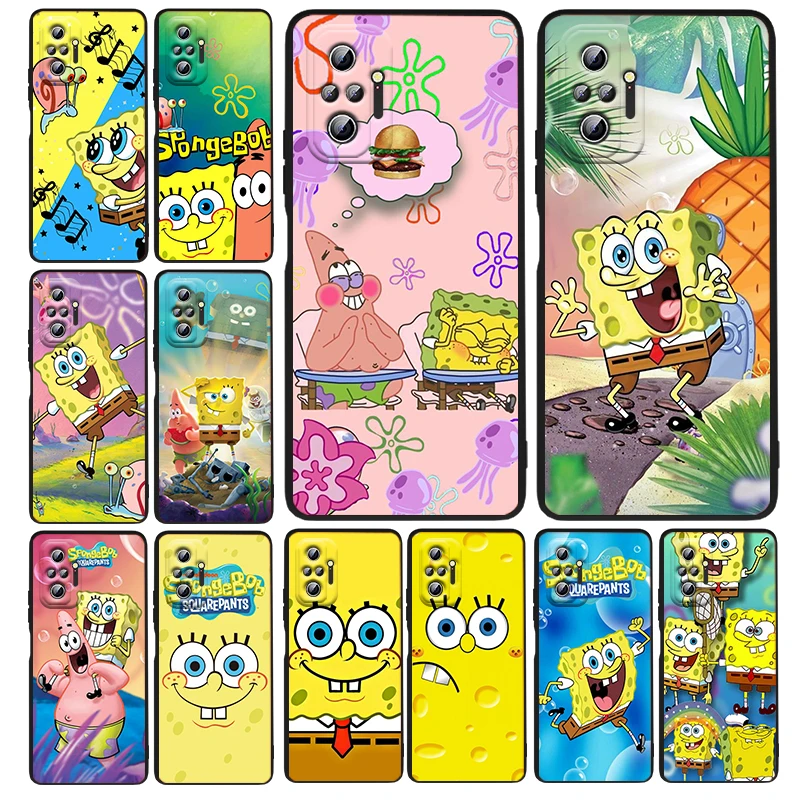 

Anime Cartoon SpongeBob Cute Phone Case For Xiaomi Redmi Note 12 11E 11S 11 11T 10 10S 9 9T 9S 8T 8 Pro Plus 5G Black Funda