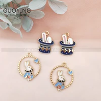 10pcs alloy charm pendant earrings hollow magic rabbit pendant diy handmade products keychain necklace earrings jewelry accessor