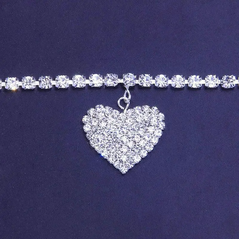 

Full Diamond Love Anklet Fashion Flashing Diamonds Heart-shaped Pendant Foot Decoration Trend Beach Party Jewelry Gifts