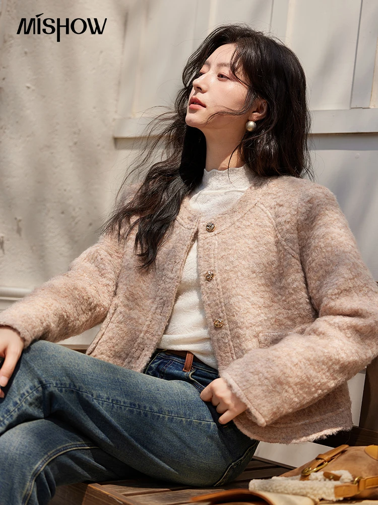 MISHOW клетчатый твидовый пуховик женский дизайн пуховая однобортная куртка 2024