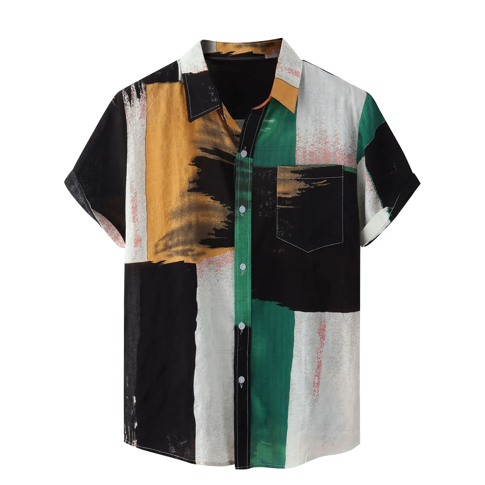

Men Shirts Casual Summer Hawaiian Vacation Short Sleeve Shirts Printed Patchwork Top Beach Button Up Hawaiian Shirt Blouse