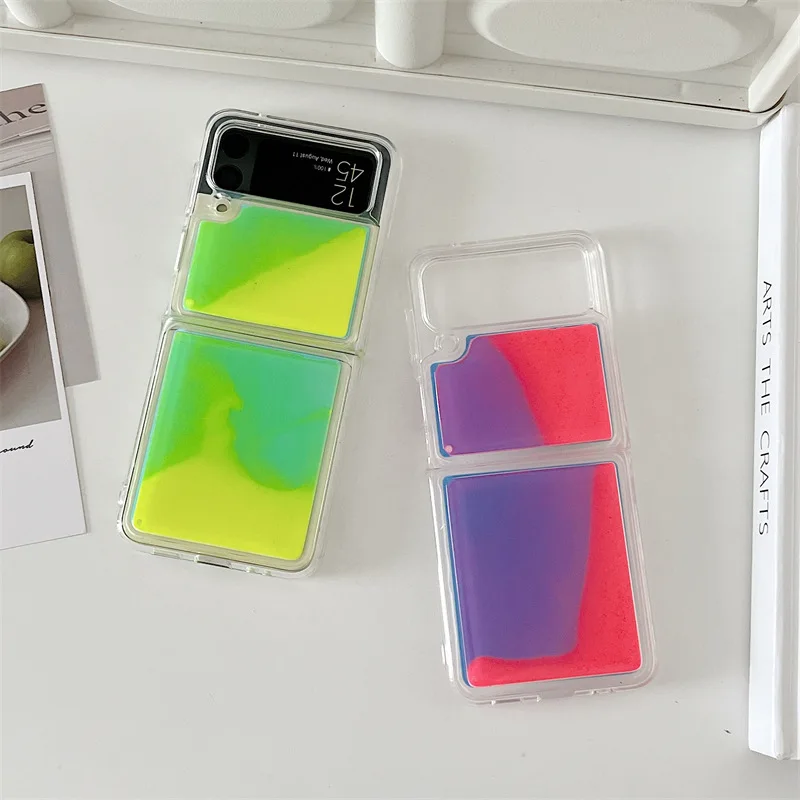 

Luxury Quicksand Luminous Folding Phone Case For Samsung Galaxy Z Flip 5 4 3 Flip5 Flip4 Flip3 5G Transparent Shockproof Cover