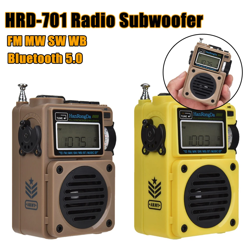 Portable Full-Band Digital Radio Receiver Subwoofer Bluetooth TF Card FM MW SW WB Multifunctional Emergency Radio Music Player