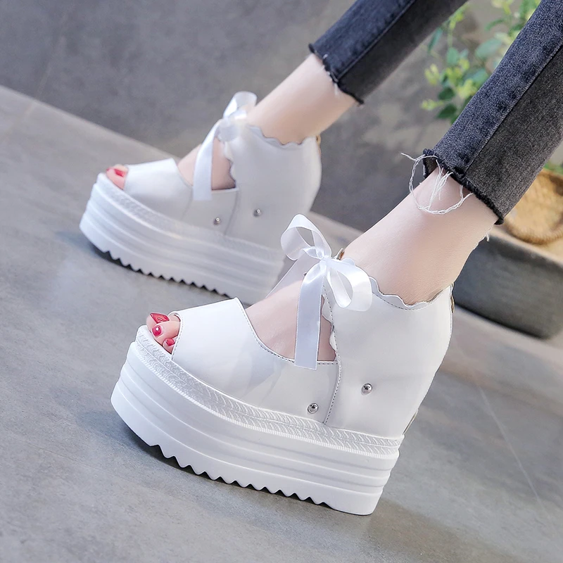 

2021 Women Shoes Breathable Mesh 12cm High Heel Roman Gladiator Sandals Summer Party Shoes Wedges Oxfords Punk Sneakers