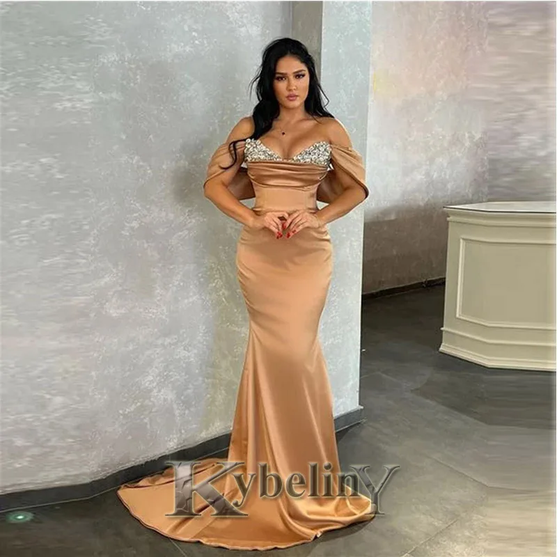 

Kybeliny Mermaid Evening Dresses Crystal Pleated Off-Shoul Prom Robe De Soiree Graduation Celebrity Vestidos Fiesta Women Formal