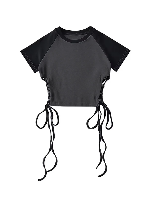 Модная женская футболка TVVOVVININS с коротким рукавом реглан открытая пушистая талия