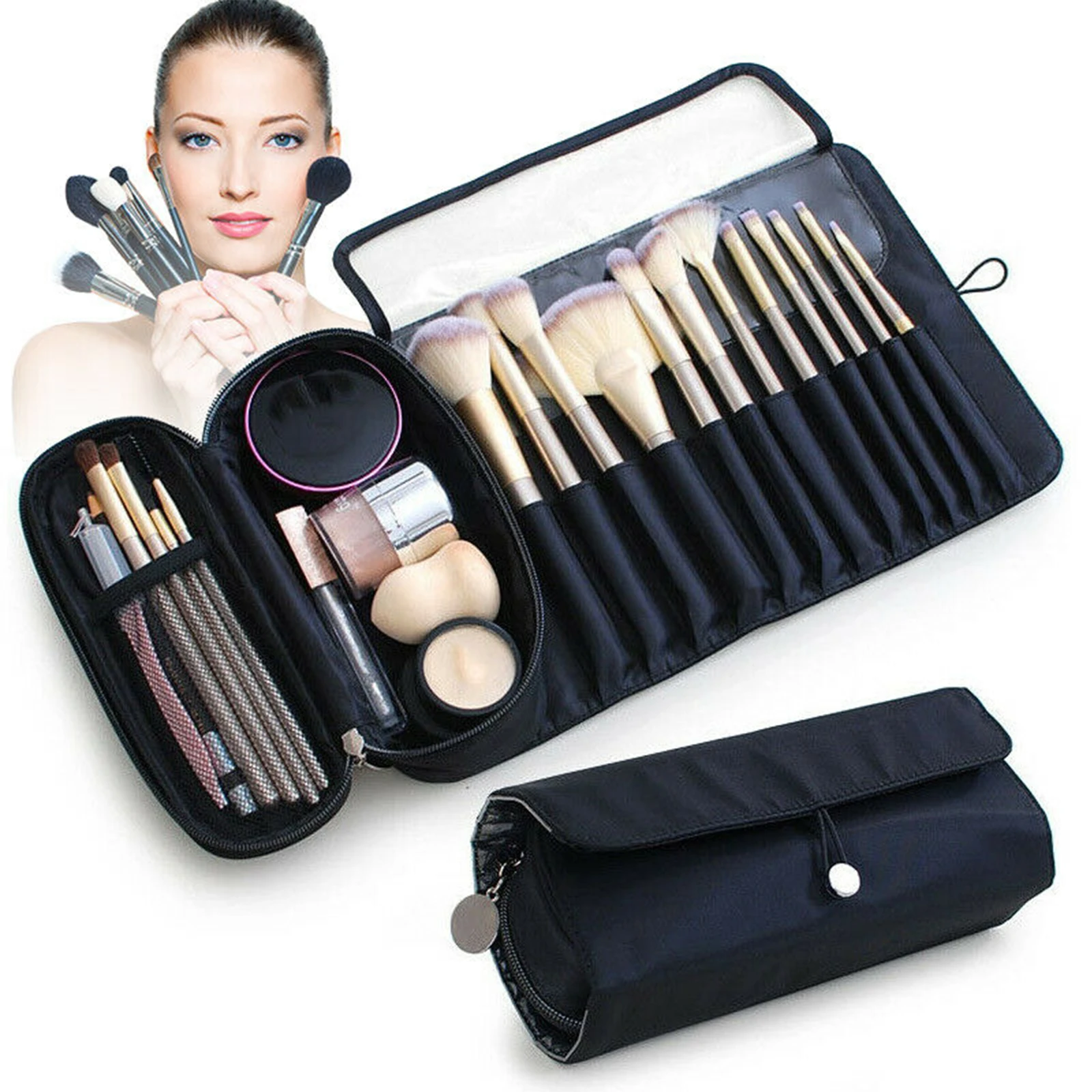 

New Makeup Bag Women's Cosmetic Brush Bag Travel Organizer Makeup Brushes Fold Tools Rolling Bags Waterproof Nylon Makeup Case