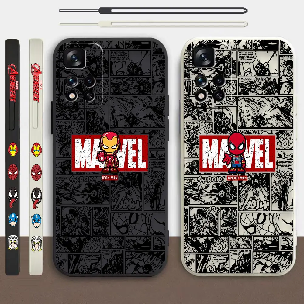 

Marvel Comics Logo SpiderMan Iron Man Phone Case For Redmi Note 12 11 11T 11R 11E 10 9 8 7 5G Liquid Left Rope Cover Funda Cqoue