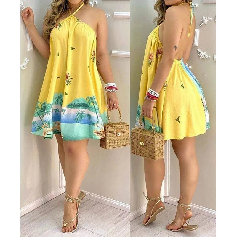 Курортная одежда для женщин 2022 летнее модное мини-платье без рукавов с лямкой на