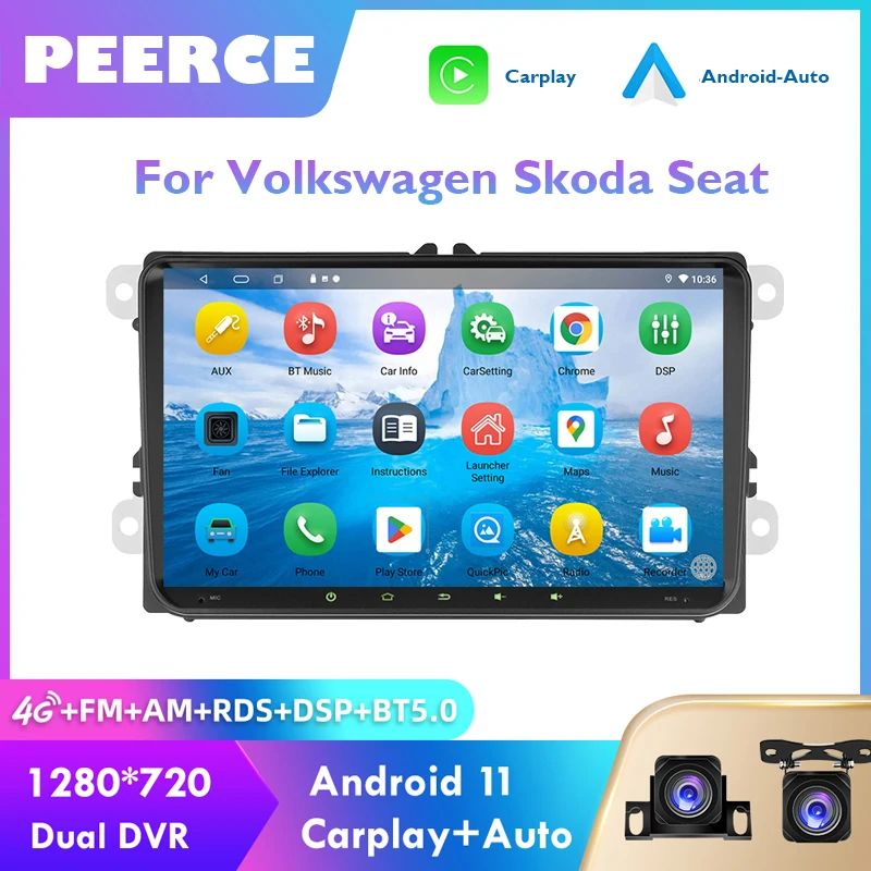 

PEERCE Android 11 Car Autoradio Radio Multimedia Player For VW/Volkswagen Skoda Seat Octavia Golf Touran Passat B6 Polo LADA