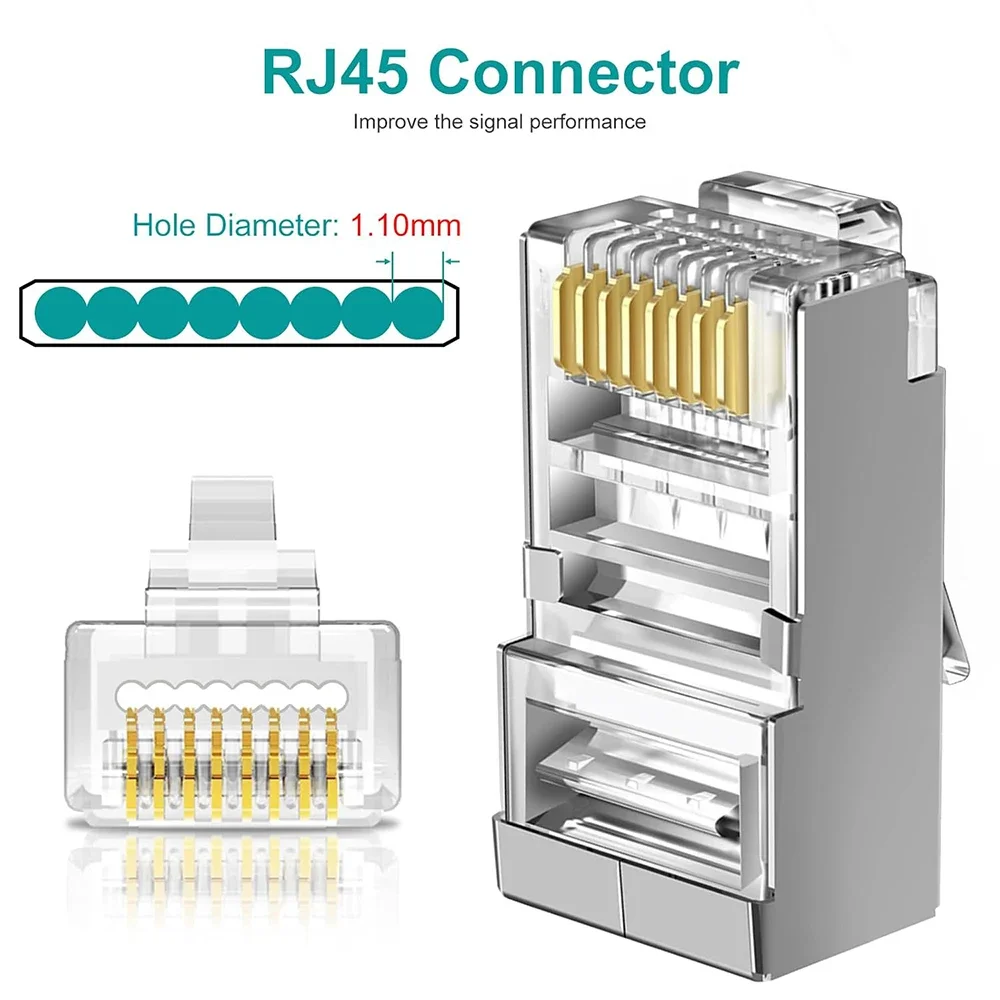 Модульные сетевые разъемы RJ45 CAT6 CAT7 CAT5 Пройти через UTP 30μ Позолоченные модульные