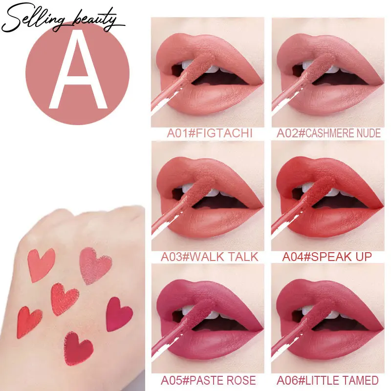 

The Spot 6pcs/set Liquid Lipstick Matte Lip Gloss Mixed Color Velvet Matte Lip Makeup Women's Lipstick Set Beauty Cosmetics