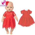 Красное Кружевное Платье Reborn Baby Doll, платье для куклы 18 дюймов, детская одежда