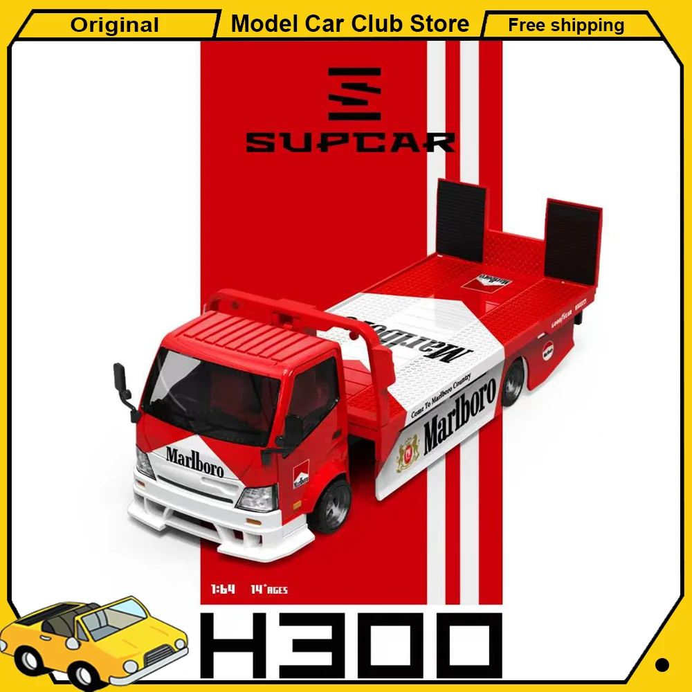 Фото Новая модель грузовика-эвакуатора SUPCAR SC 1:64 Marlboro H300 с платформой-прицепом, коллекционная литая модель из сплава, игрушка №1