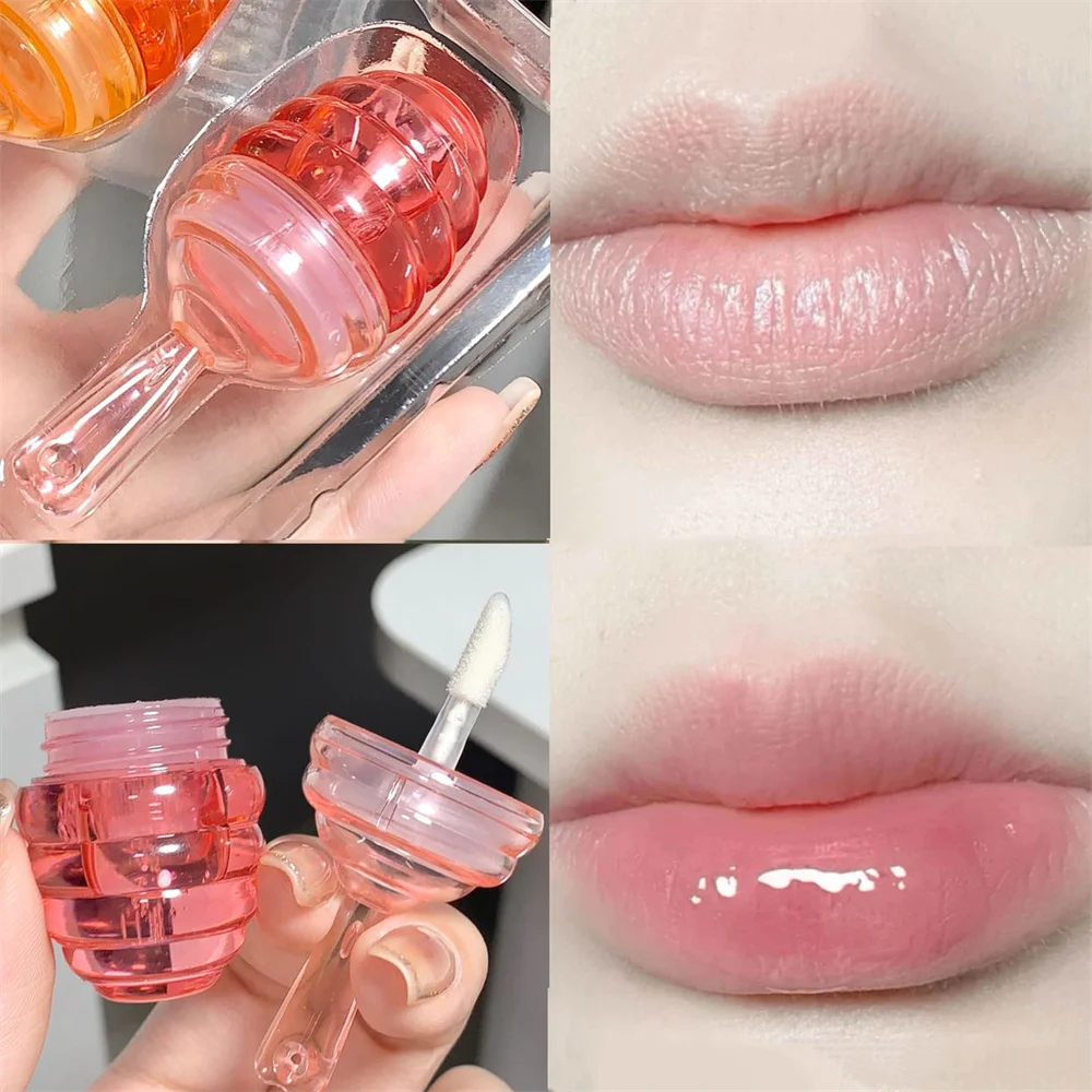 

2PCS/Set Small Honey Pot Lip Oil Deep Hydration Moisturising Lighten Lip Lines Lip Balm Student Doodle Lips Nourishing Lips Care