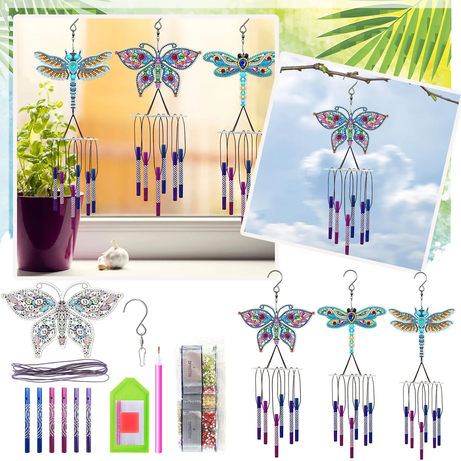 

Diamond Painting DIY Wind Chime Pendant 5D Wind Chime Doorframe Decoration Double Sided Crystal Solar Wind Chimes Color Changing