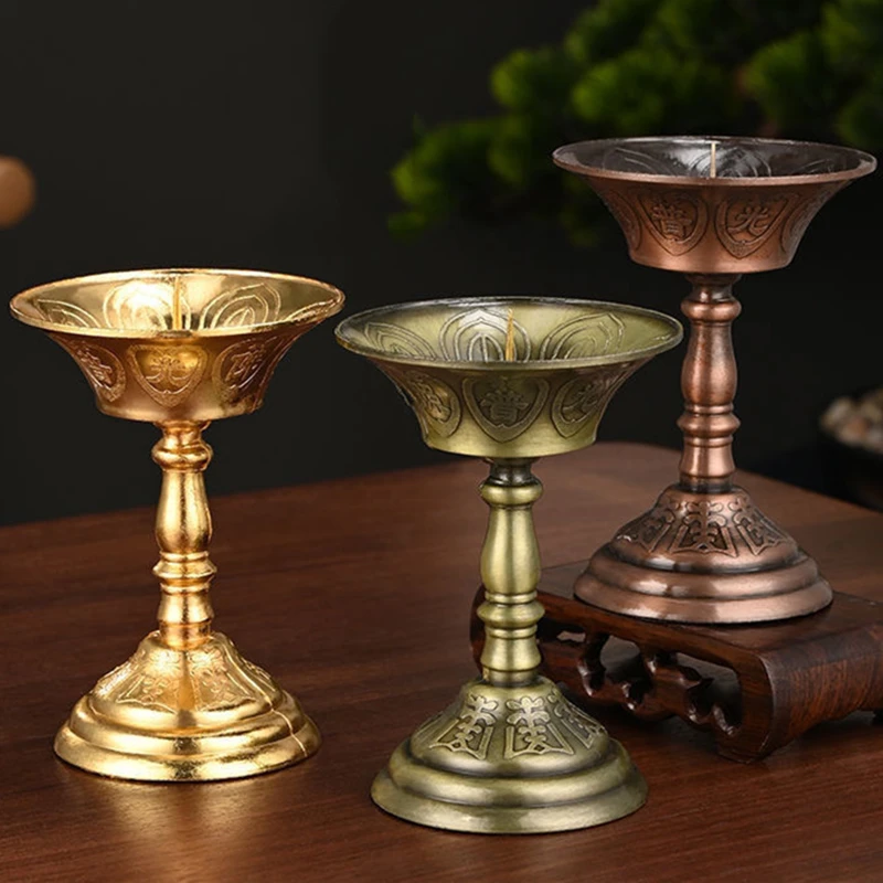 2pcs Buddhist Alloy Candle Cup Engraved Auspicious Bronze Candlestick Tantric Wedding Lamp Holde Home Altars Desktop Decorative