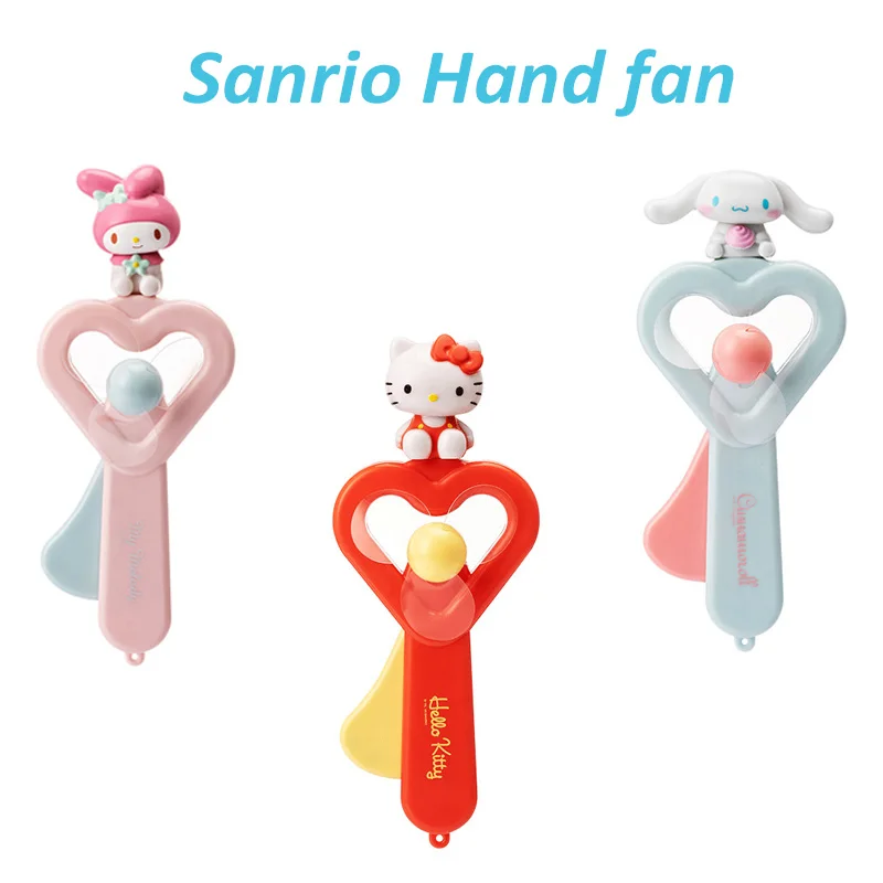 

Мультяшный Hello Kitty Cinnamoroll Melody, ручной вентилятор Sanrio, компактные портативные вентиляторы с прессованным приводом, милые ручные маленькие вентиляторы