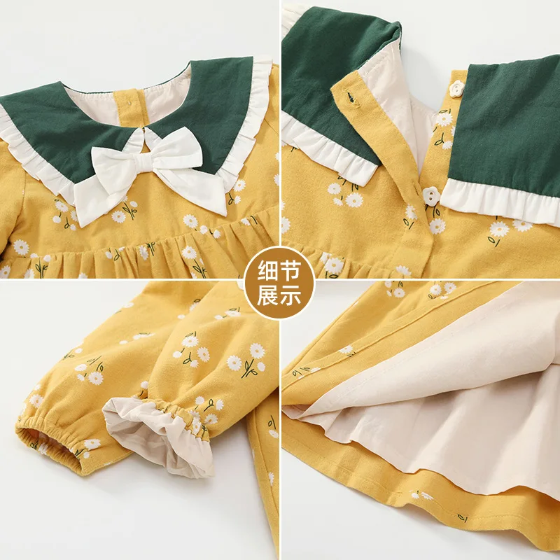 Princess skirt girls autumn new yellow daisy children's skirt pastoral style autumn long-sleeved baby skirt