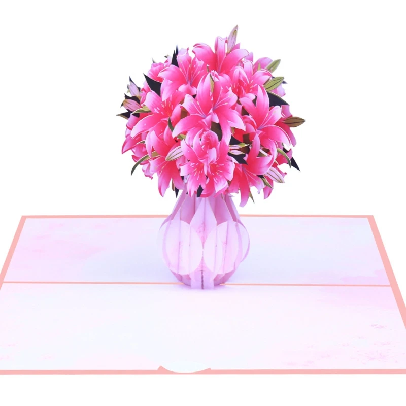 

3D Pop Up Card Lily Vase Blessing Message Greeting Invitation Card