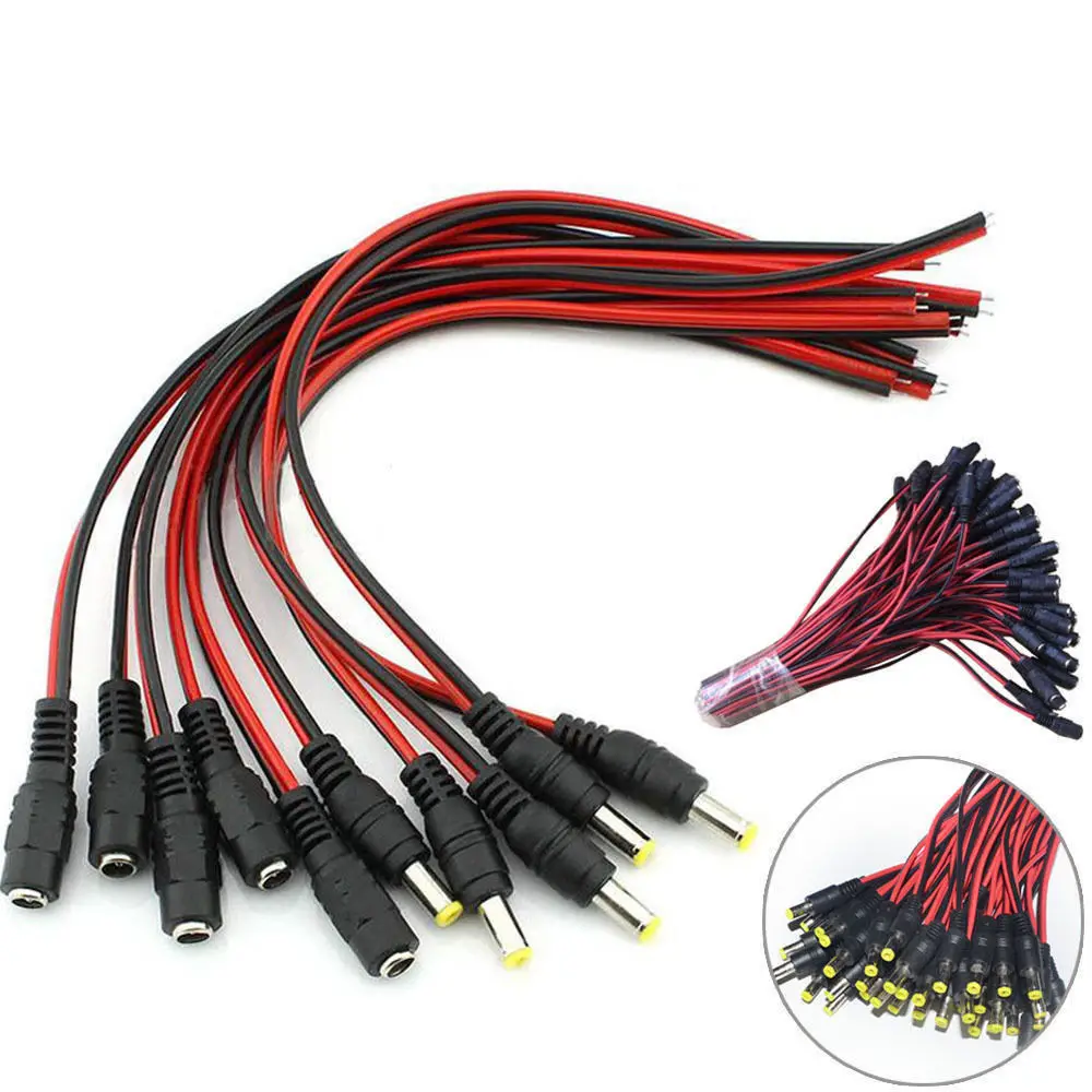 

12V DC Power 5.5X2.1Mm Pigtail Male Female Cable Plug CCTV Camera LED Light,Male+Female