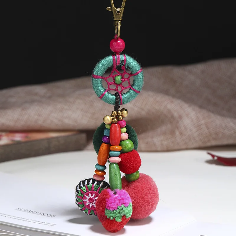 

Boho Pom Pom Pendant Bag Car Key Retro Dream Catcher Keychain Hanging