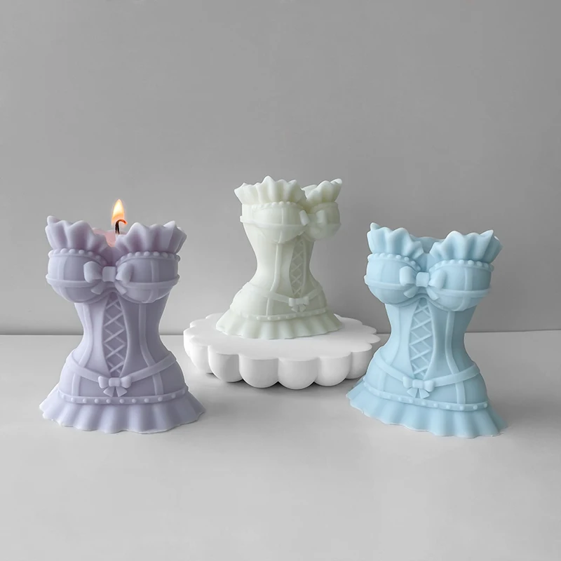 

3D Corset Silicone Molds Woman Dress Aromatherapy Candle Plaster Soap Mold Skirt Vase Planter Mould DIY Gypsum Flower Pot Making