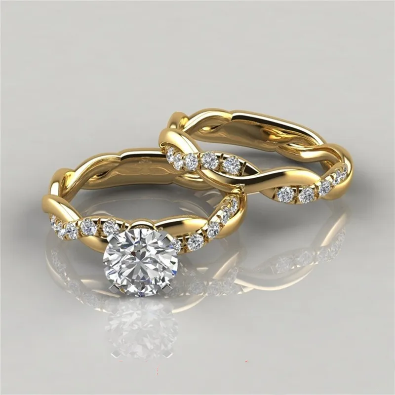 

Women's Dainty Twist Round Cut White Zircon Ring Set Bridal Engagement Ring Wedding Band Anniversary