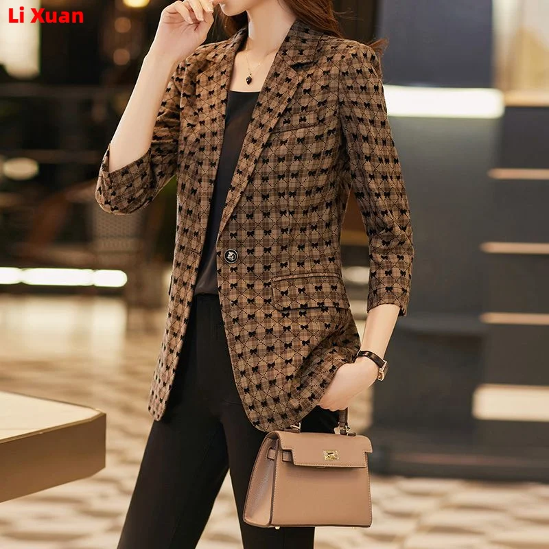 Quality Spring Summer Women's Korean Fashion Elegant Loose Medium Sleeve Jacket Office Leisure Blazer Thin Cardigan Coat Top 4XL