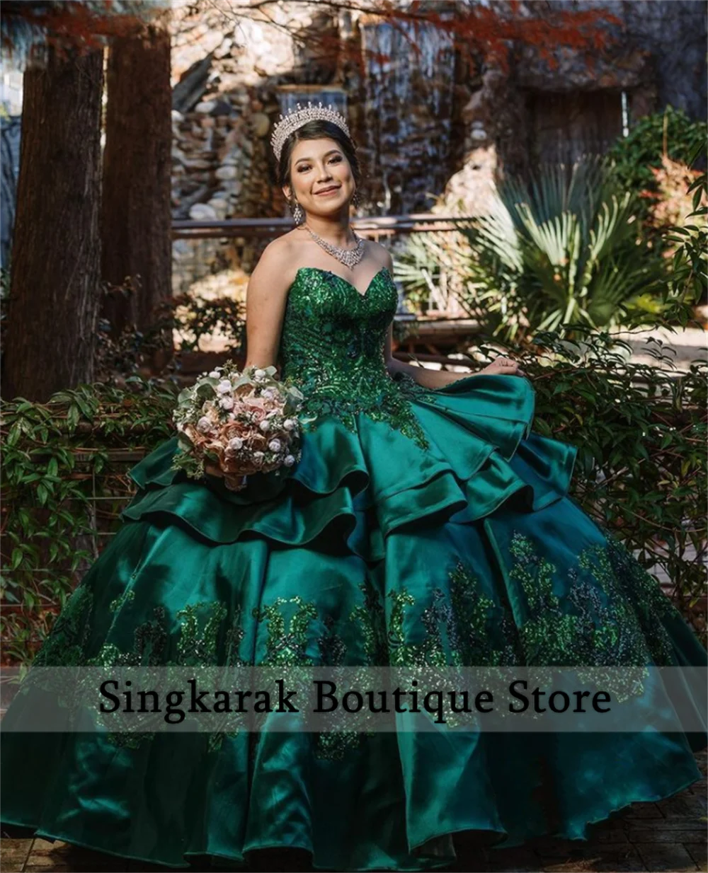 

Роскошное бальное платье, платья для Quinceanera, атласные платья для выпускного вечера с аппликацией, платья на 15 лет для дня рождения, на шнуров...