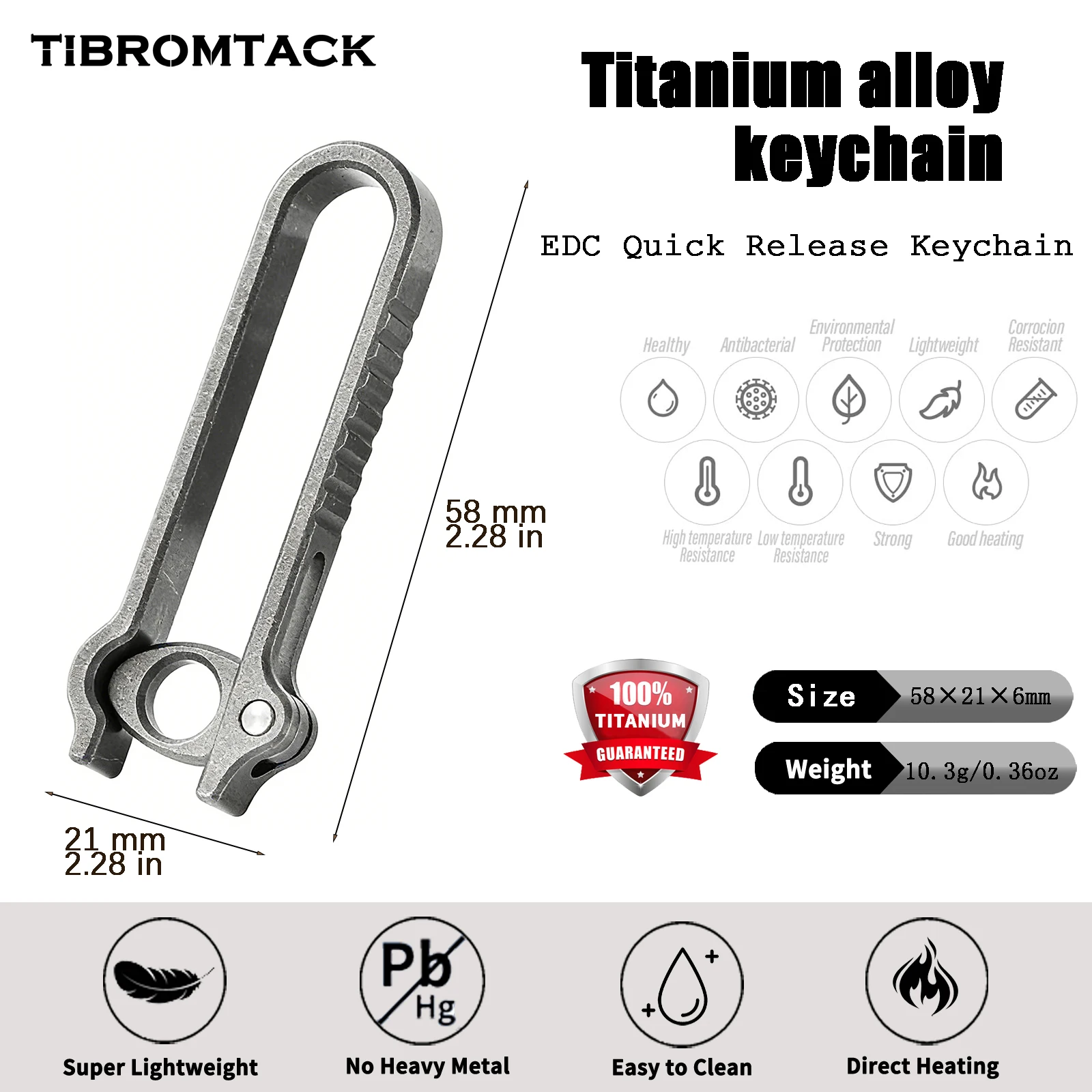 Фото Зажим для ключей TIBROMTACK из титанового сплава, зажим для ключей на ремень с быстросъемной пряжкой, легкий, высокопрочный (58×21×6 мм/10,3 г) №2