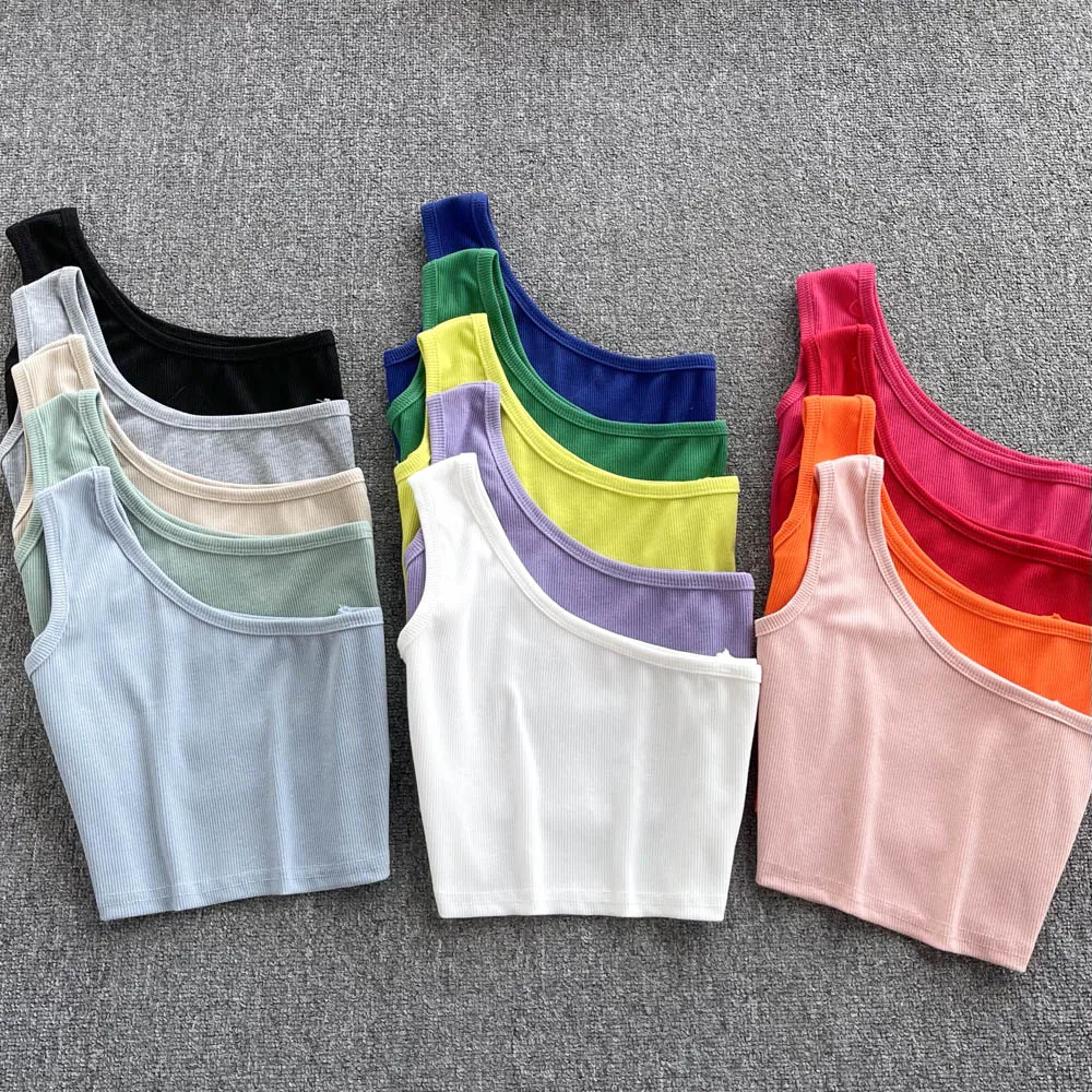 

slim 2022 one shoulder Summer short camis casual Diagonal collar sexy sleeveless camis women party Crop Top Harajuku tank tops