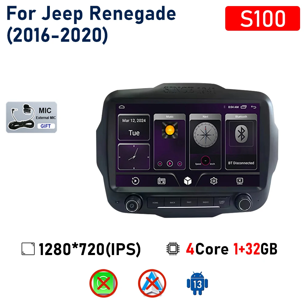 

9-дюймовый Android-экран для Jeep Renegade 2016-2020, мультимедийный плеер, GPS-навигация, Android-автомобильный радиоприемник Carplay AA