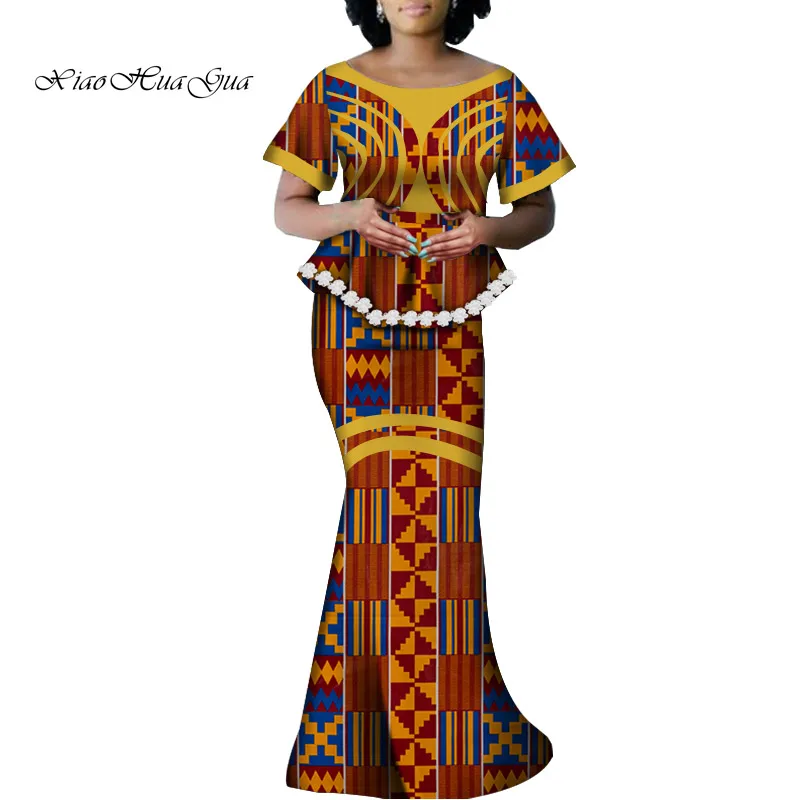 

2 Pieces Set African Skirts Set for Women African Wax Print Dashiki Blouse and Long Skirts Plus Size Women Clothing WY7067