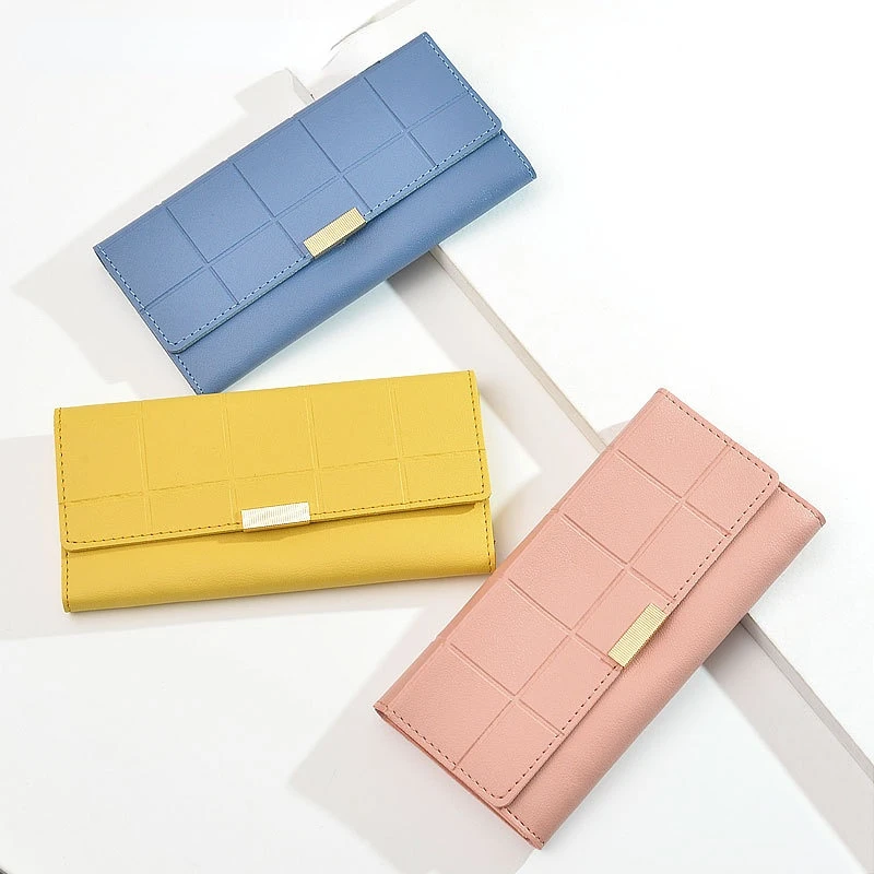 

Leather Clutch Wallet for Women Solid Color Multifunctional 3 Fold Card Holder Hasp Casual Coin Purse Luxury Standard Wallets