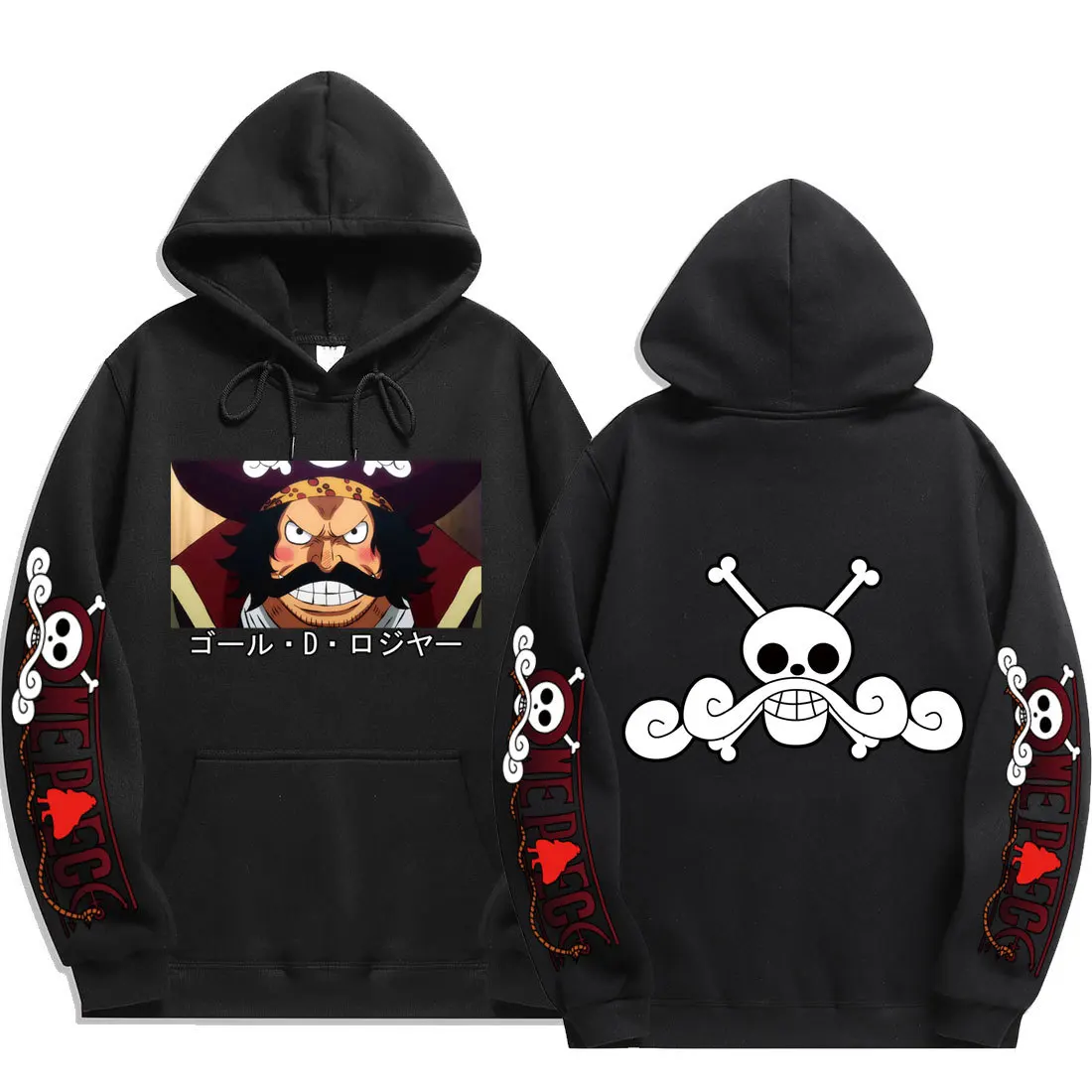 

One Piece Roger Print Autumn and Winter Hooded Sweater Everyday Top Couple Clothes Anime Hoodies Japanese Streetwear