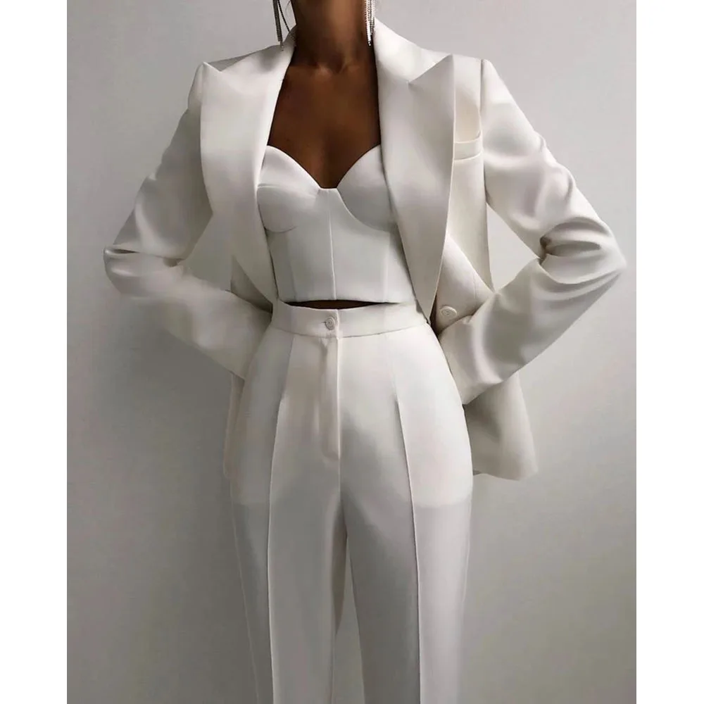 

Spring/Autumn White Pants Suits Women Business Blazer Formal Party Tuxedo Plus Size 2 Pieces Set Mother Of Bride Dress Femme