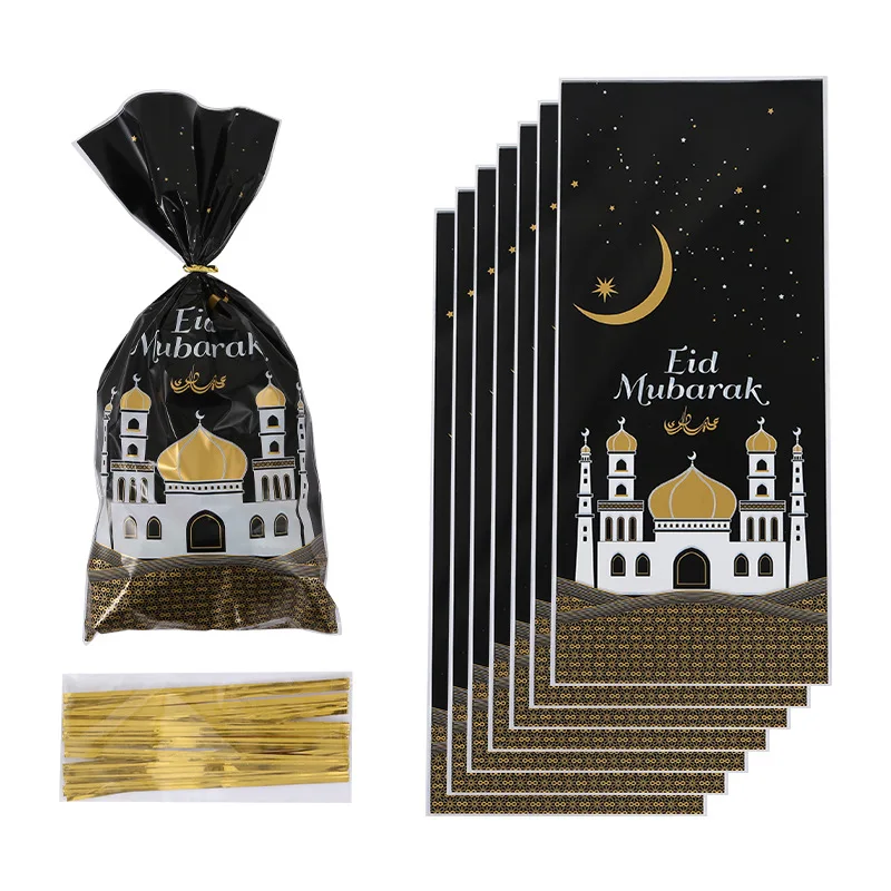 

25/50pcs Eid Mubarak Gift Bags Plastic Cookie Candy Bag Ramadan Kareem Decor 2023 Islamic Muslim Party Supplies Eid Al-fitr Gift