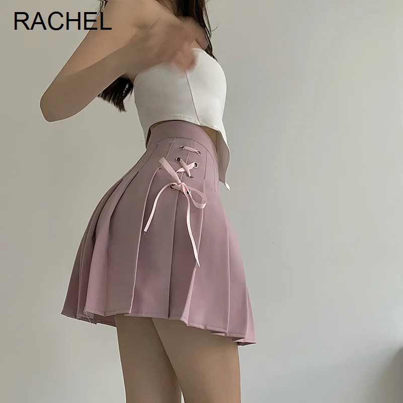 Сексуальная плиссированная юбка с высокой талией для девушек на шнуровке |